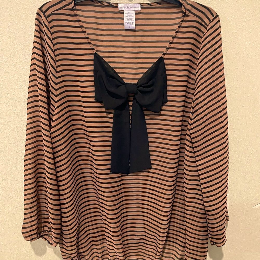 Juniper Ln Blush Pink & Black ¾ Sleeve Sheer Maternity Tunic - L